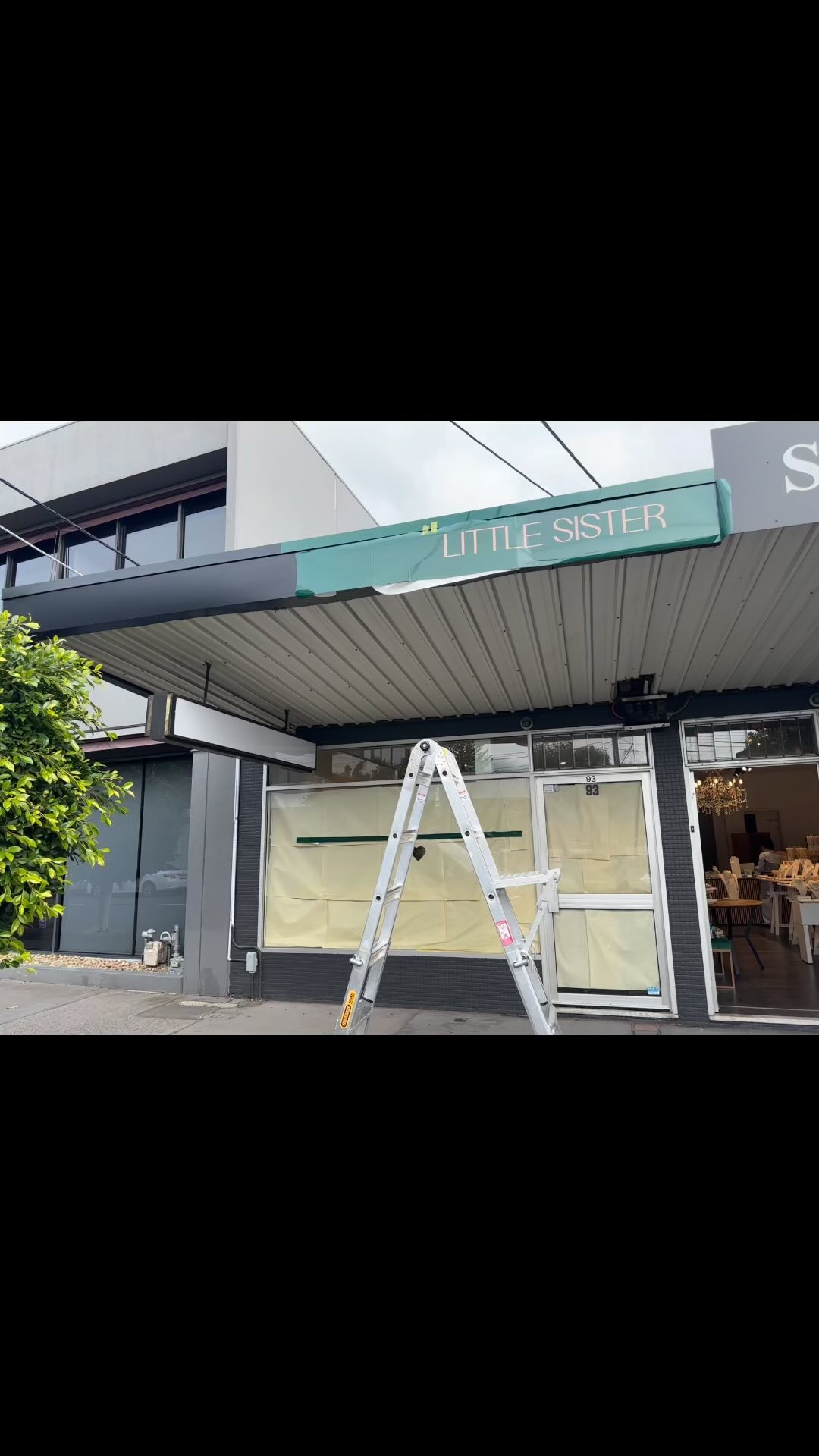 Shopfront signage for @littlesisterbakery_melbourne. Fascia vinyl wrap and rose gold lettering to window.